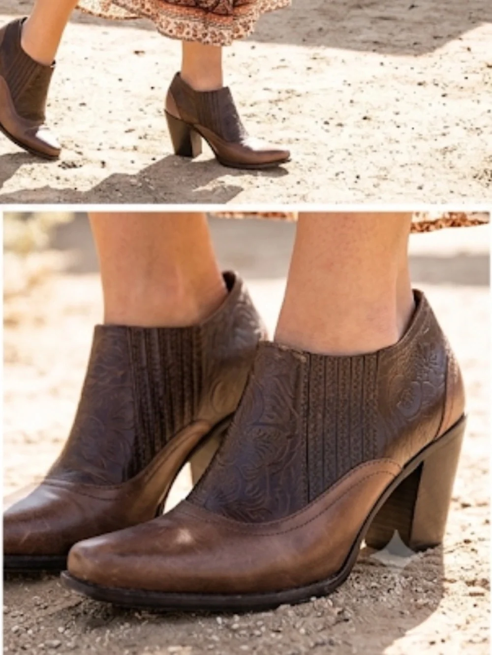 Antonio Melani Ankle Bootie Heeled  Embossed Tooled Leather Bendable Size 9 Boot